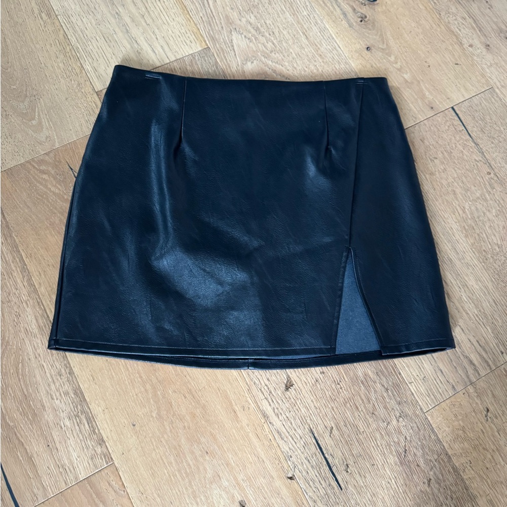 superdown Black Asymmetrical Leather Skirt